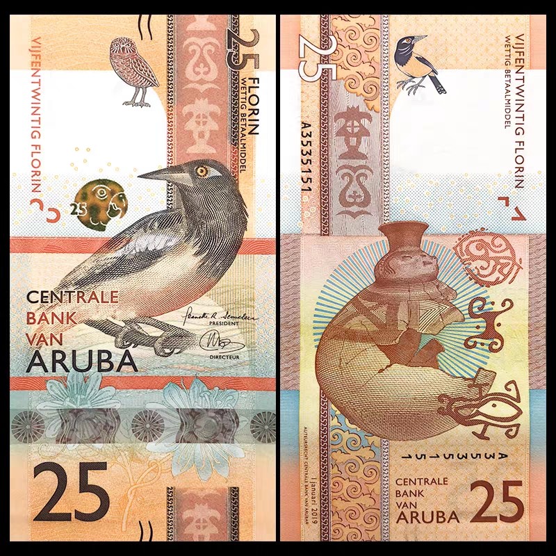 外钞精选👏🏻🐎 阿鲁巴25弗罗林  3D动感线 UNC （纸钞发货为随机号码和签名）