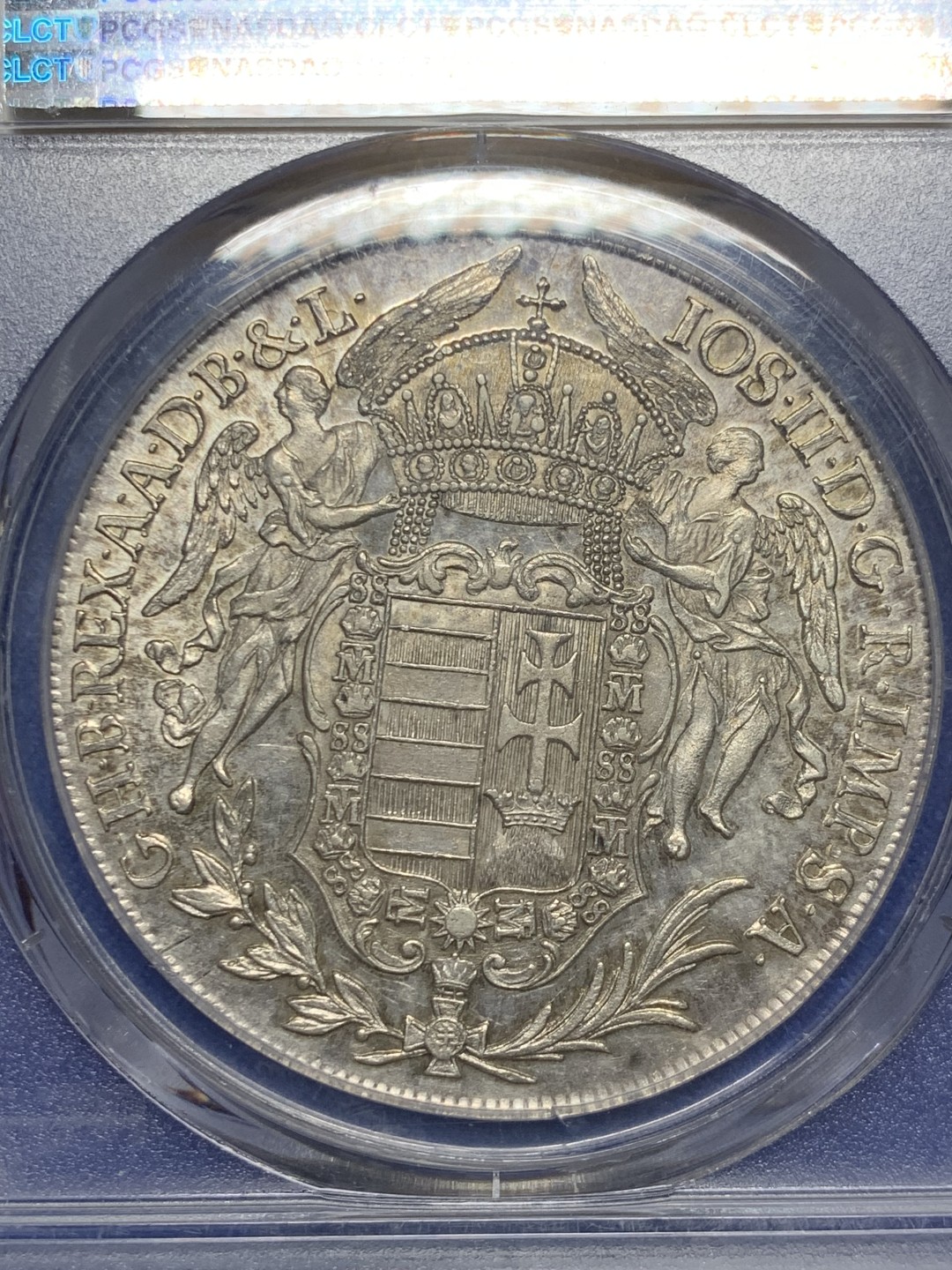 欢迎参加《竞宝斋》五一特拍-第161场-周日，周一 2场 PCGS-MS63 1783年神圣罗马帝国匈牙利圣母抱婴泰勒 热门品种，淡金包浆，全币深打，没有减重痕，极为难得。亚军分，上面只有一个63+