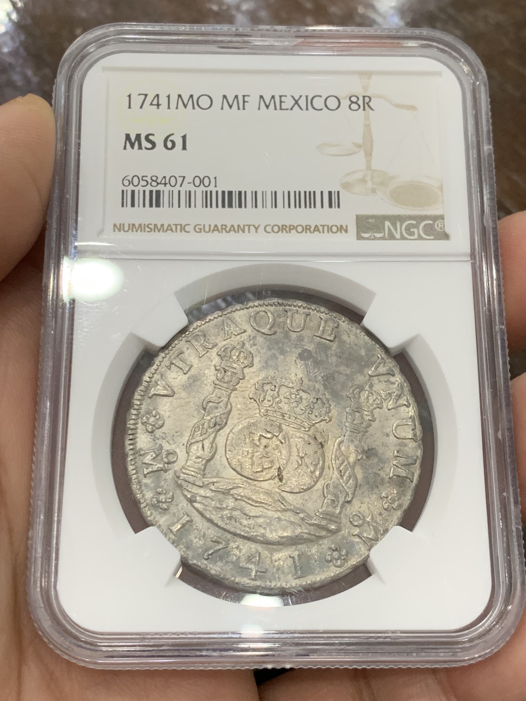 欢迎参加《竞宝斋》五一特拍-第161场-周日，周一 2场 NGC MS61 墨西哥 1741 地球双柱银币 早期飞利浦五世地球 少见品种 MS难得