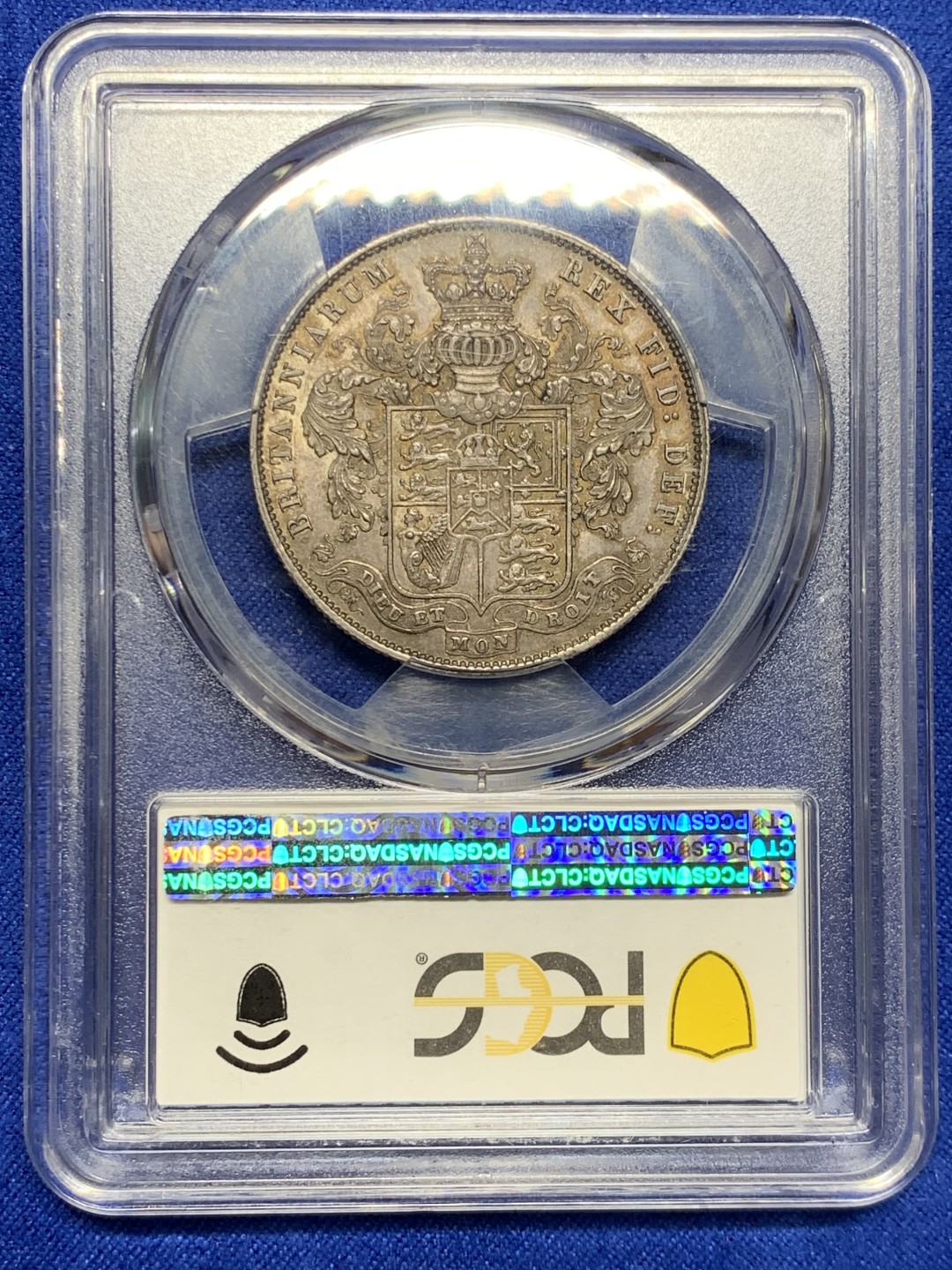 欢迎参加《竞宝斋》五一特拍-第161场-周日，周一 2场 NGC AU55 英国 1826年 乔治四世 半克朗 原味低评分数 包浆深彩 美丽