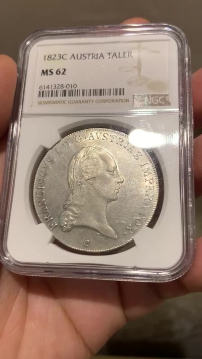 欢迎参加《竞宝斋》五一特拍-第161场-周日，周一 2场 NGC-MS62 奥地利帝国 1823-C 弗朗茨一世泰勒 N/P唯一冠军分 鹰面浮雕细腻 底板完好 收藏级高分