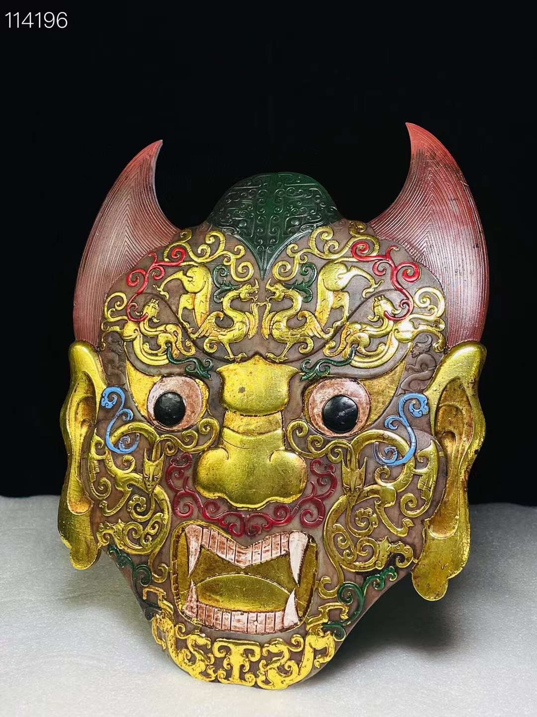 旧藏●精美高古玉描金彩绘脸谱