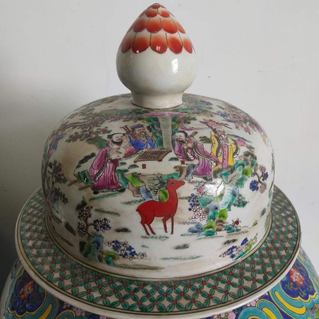 大清康熙年制粉彩八仙图将军罐瓶装玫瑰陈皮老白茶