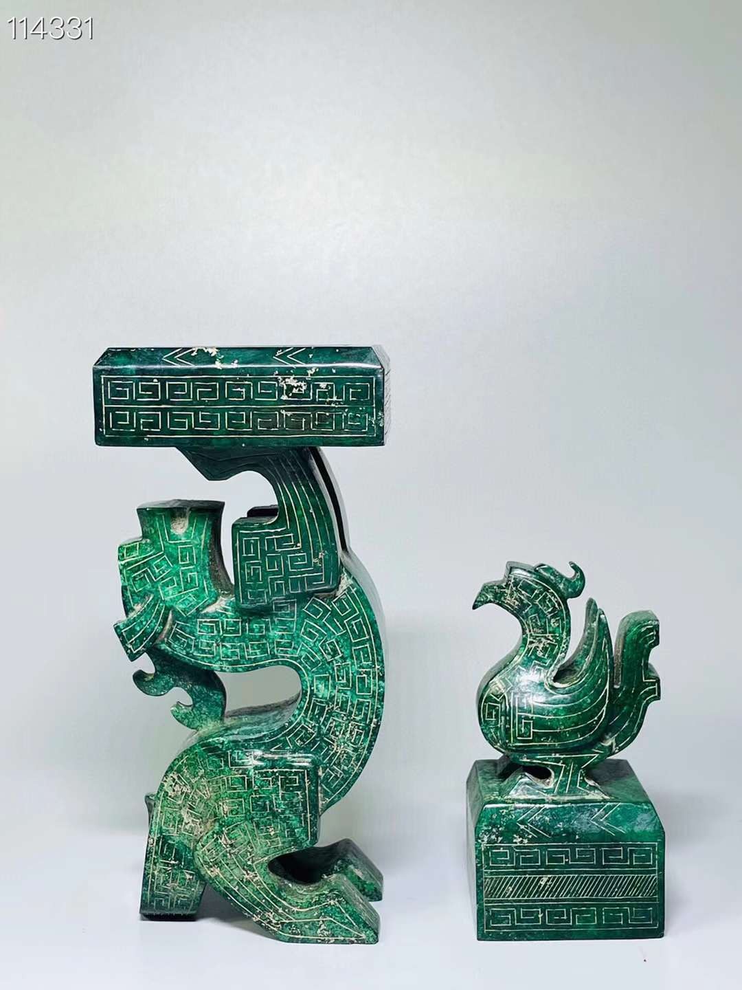 旧藏●精品和田玉精雕龙凤组合印章