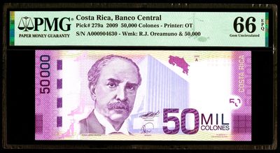 【Blue Auction】✨世界纸币精拍第319期——伟大总统林肯 - 哥斯达黎加 2009年50000克朗 最高值 紫蝶 非常漂亮 PMG66EPQ 经典品种