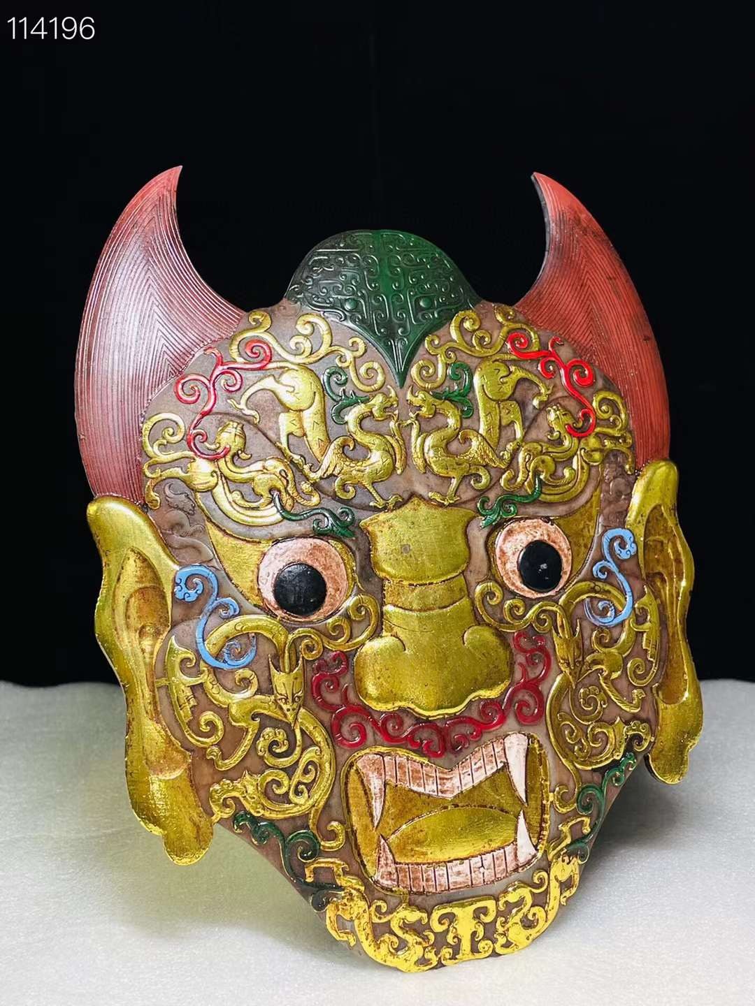 旧藏●精美高古玉描金彩绘脸谱