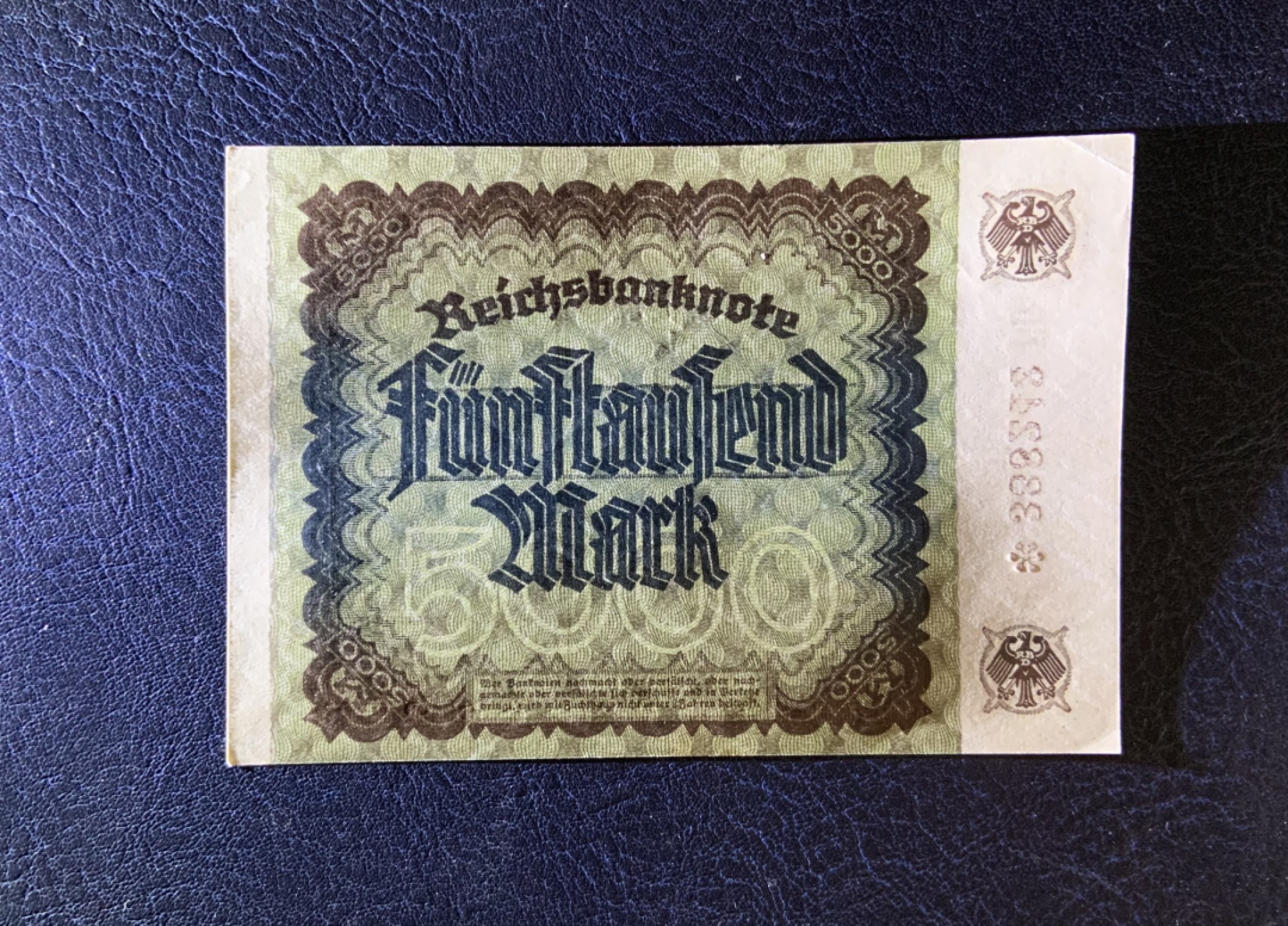 收藏联盟Quantum Auction 第255期拍卖  德国1922年5000马克 品相UNC-  少见补号 百年老钞