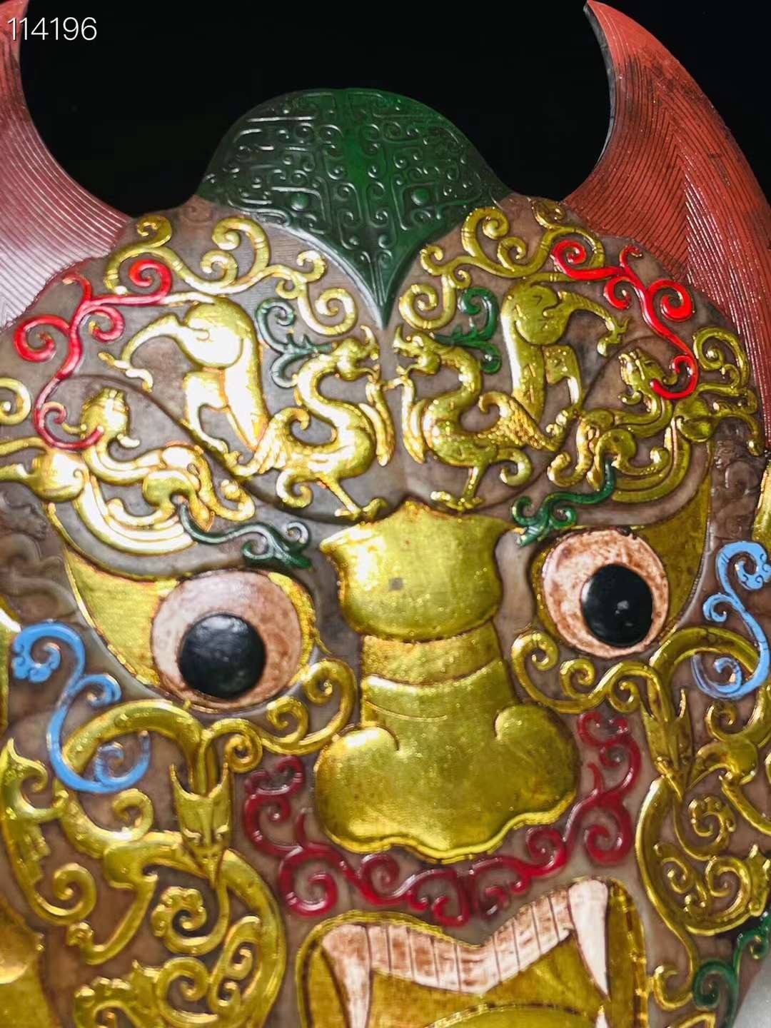 旧藏●精美高古玉描金彩绘脸谱