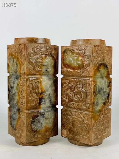 旧藏●精美高古玉精雕龙纹玉琮一套 旧藏●精美高古玉精雕龙纹玉琮一套