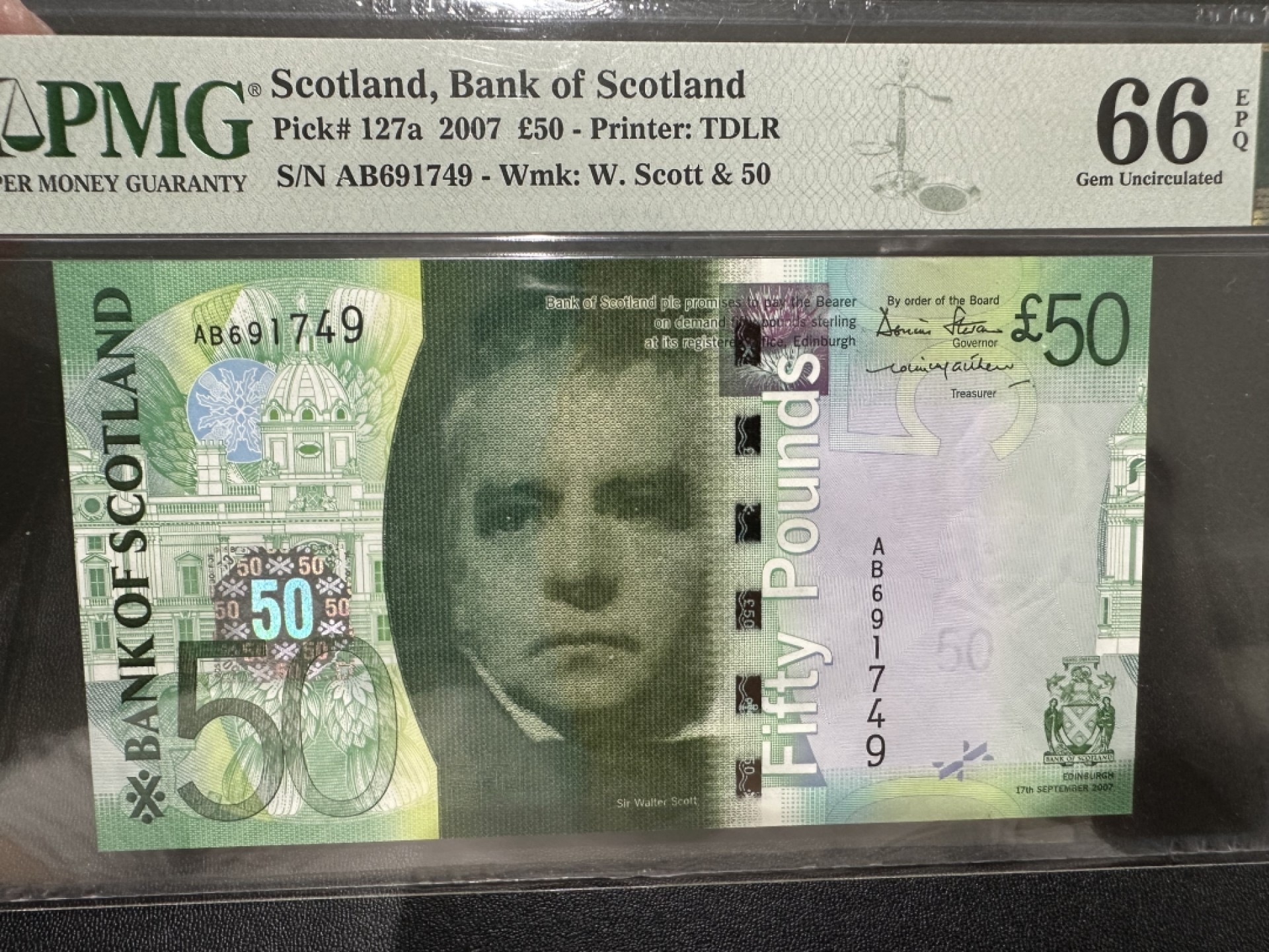 《外钞收藏家》第二百八十六期（连拍第三场） 2007年苏格兰50镑 PMG66