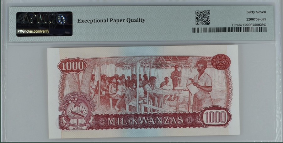 收藏联盟Quantum Auction 第255期拍卖  安哥拉1979年1000宽扎 PMG67 冠军分