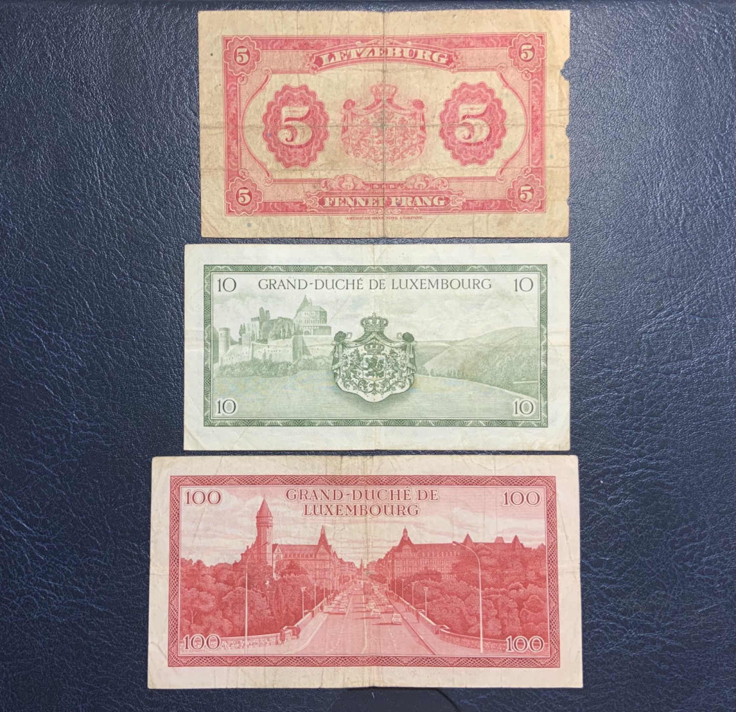 收藏联盟Quantum Auction 第255期拍卖  卢森堡5，10和100法郎三张 品相如图 一套包含三代大公
