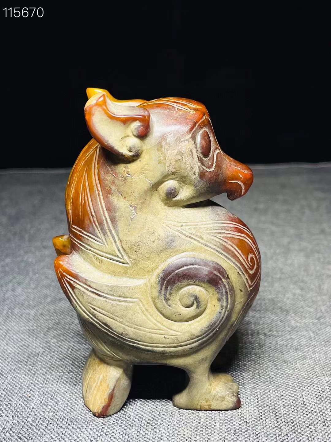 旧藏●精雕老和田玉立鸟手把件