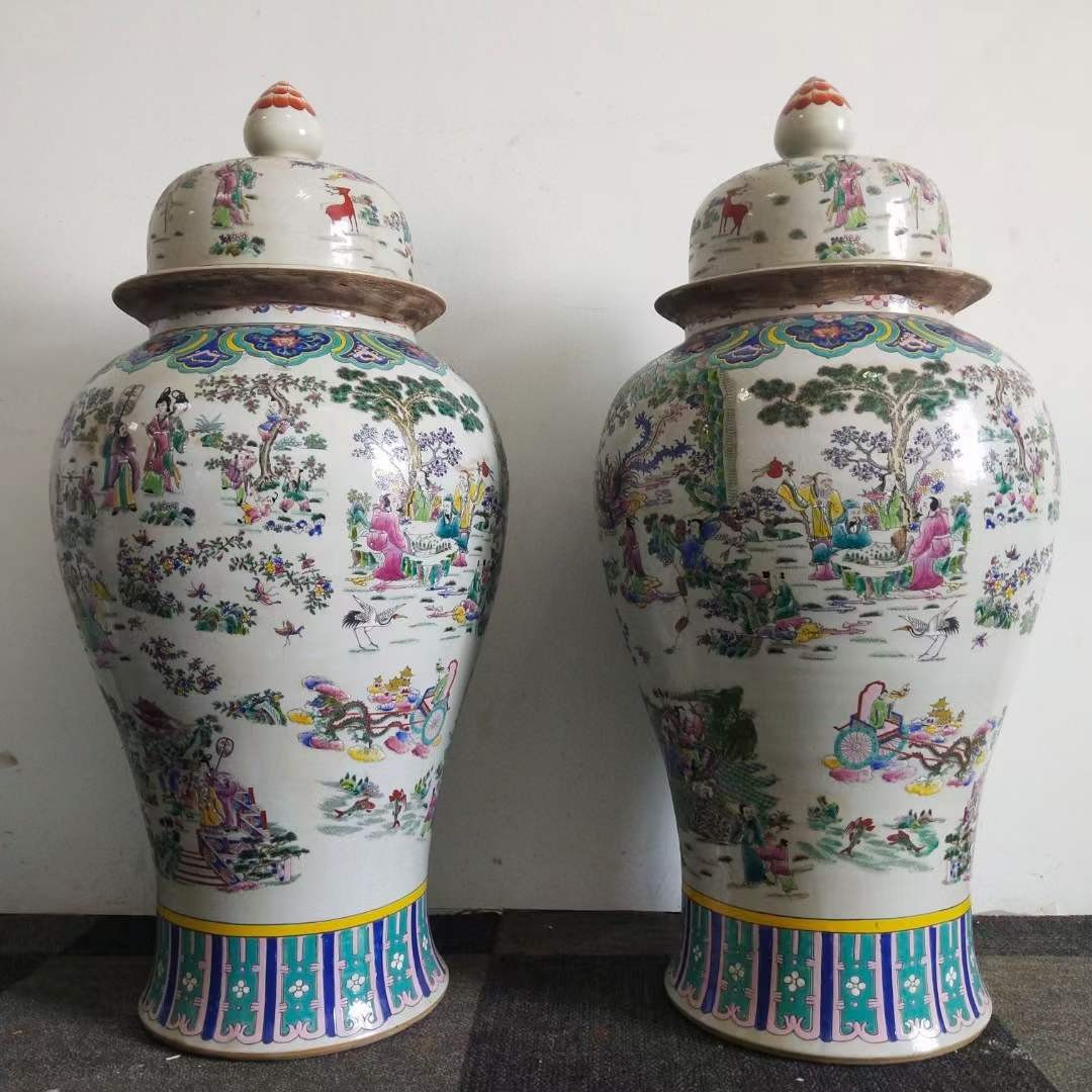 大清康熙年制粉彩八仙图将军罐瓶装玫瑰陈皮老白茶