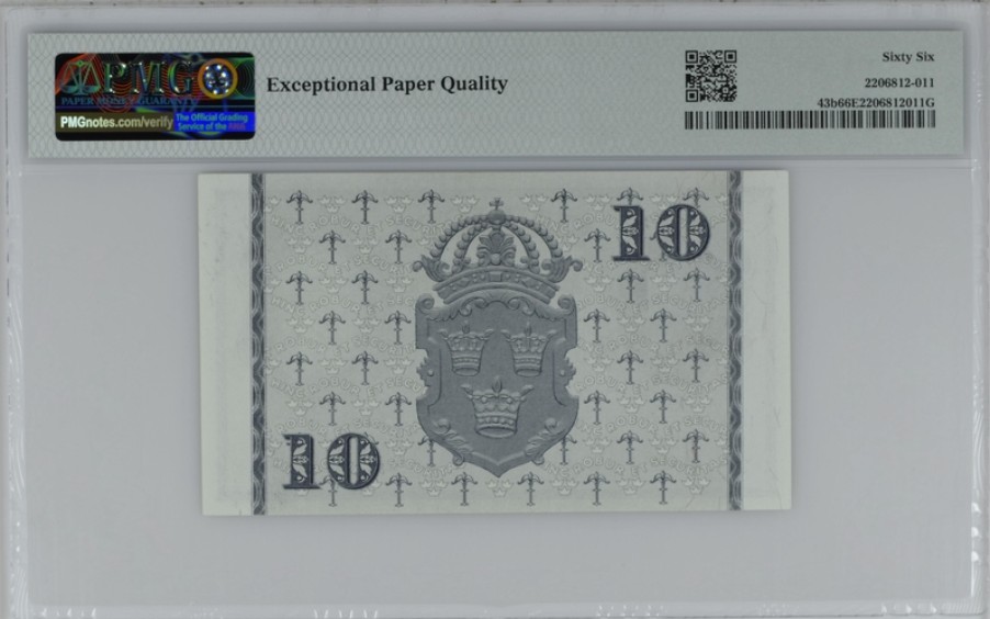收藏联盟Quantum Auction 第255期拍卖  瑞典1954年10克朗 PMG66 少见高分