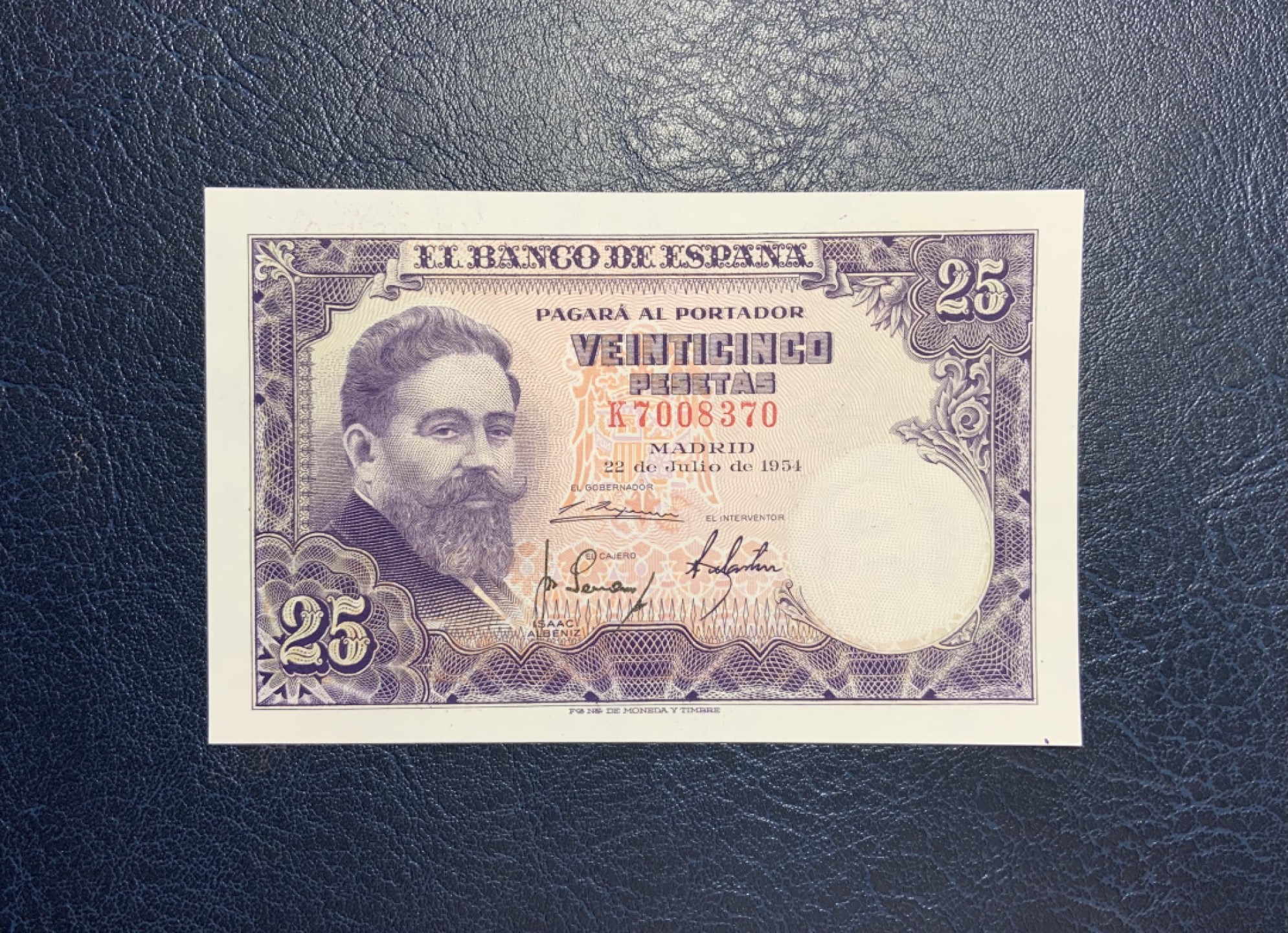 收藏联盟Quantum Auction 第255期拍卖  西班牙1954年25比塞塔 品相全新UNC 阿尔罕布拉宫的狮子庭院