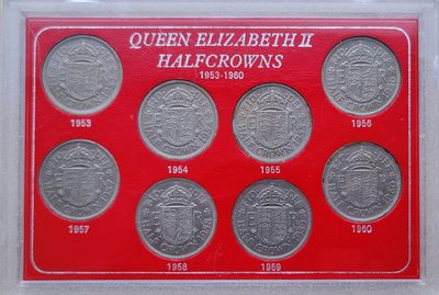 PTCW第九次拍卖--英联邦领土硬币、精制银币、纪念币，纸钞 - United Kingdom, Half Crown 👑1953 - 1960 Total 8 Coins, Not UNC