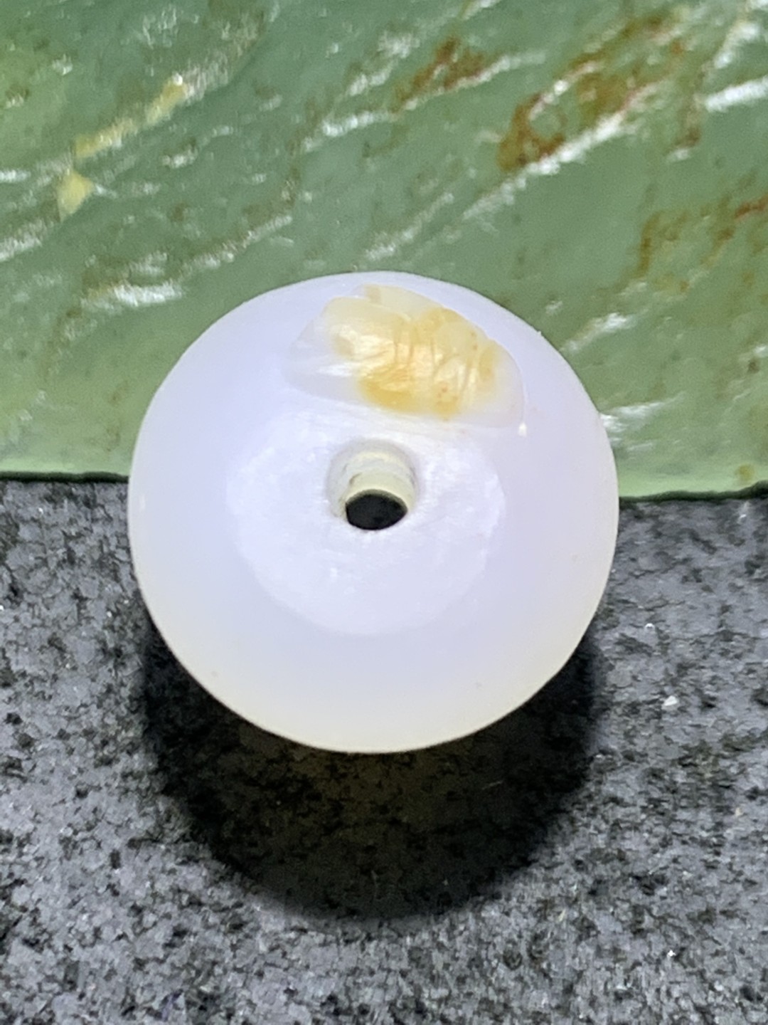 精美亚光高玉化海洋玉髓手工俏色巧雕富贵有余桶珠一个！
