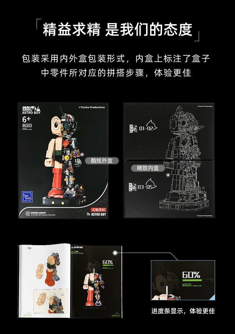 零元拍：正版铁臂阿童木70周年限定版半机械可透视积木模型，高度约32厘米。全新无拆。