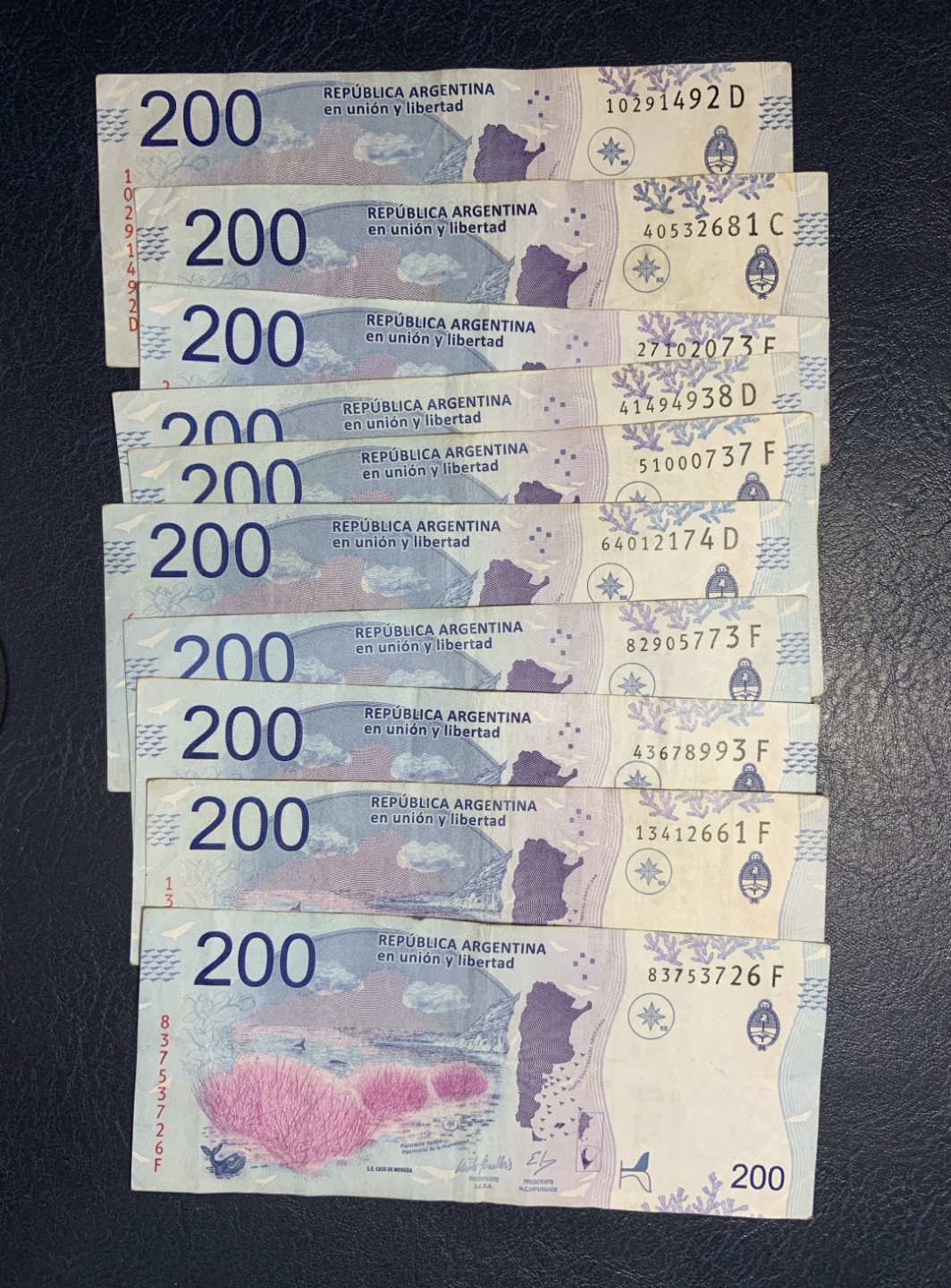 收藏联盟Quantum Auction 第255期拍卖  阿根廷2019年200比索十张 非全新 品相如图 南露脊鲸