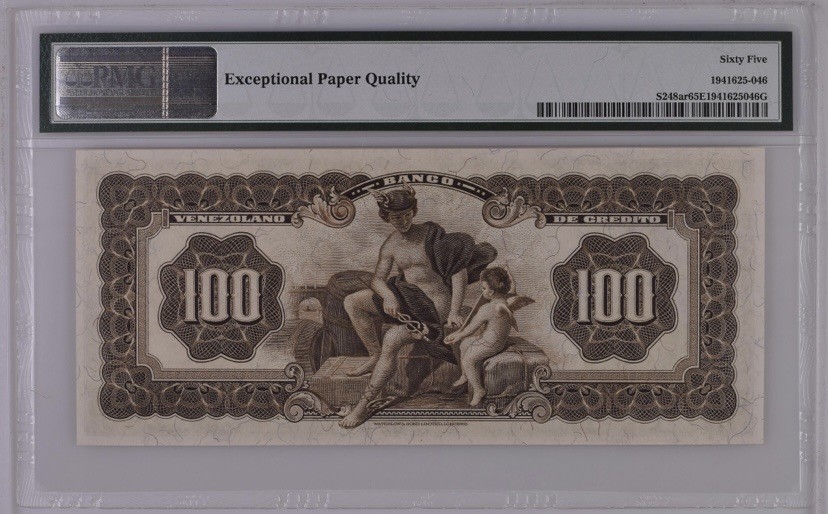 收藏联盟Quantum Auction 第255期拍卖  委瑞内拉1931-39年100玻利瓦尔 PMG65 冠军分 号码无47 华德路代印