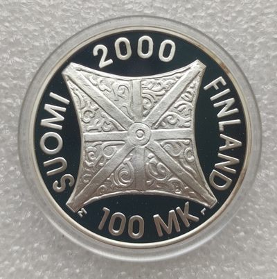 巴斯克收藏第117期 套币纪念币 2/3/4号三场连拍 全场包邮 - 芬兰2000年千禧年100马克精制纪念银币 原盒证书 发行量仅3000枚