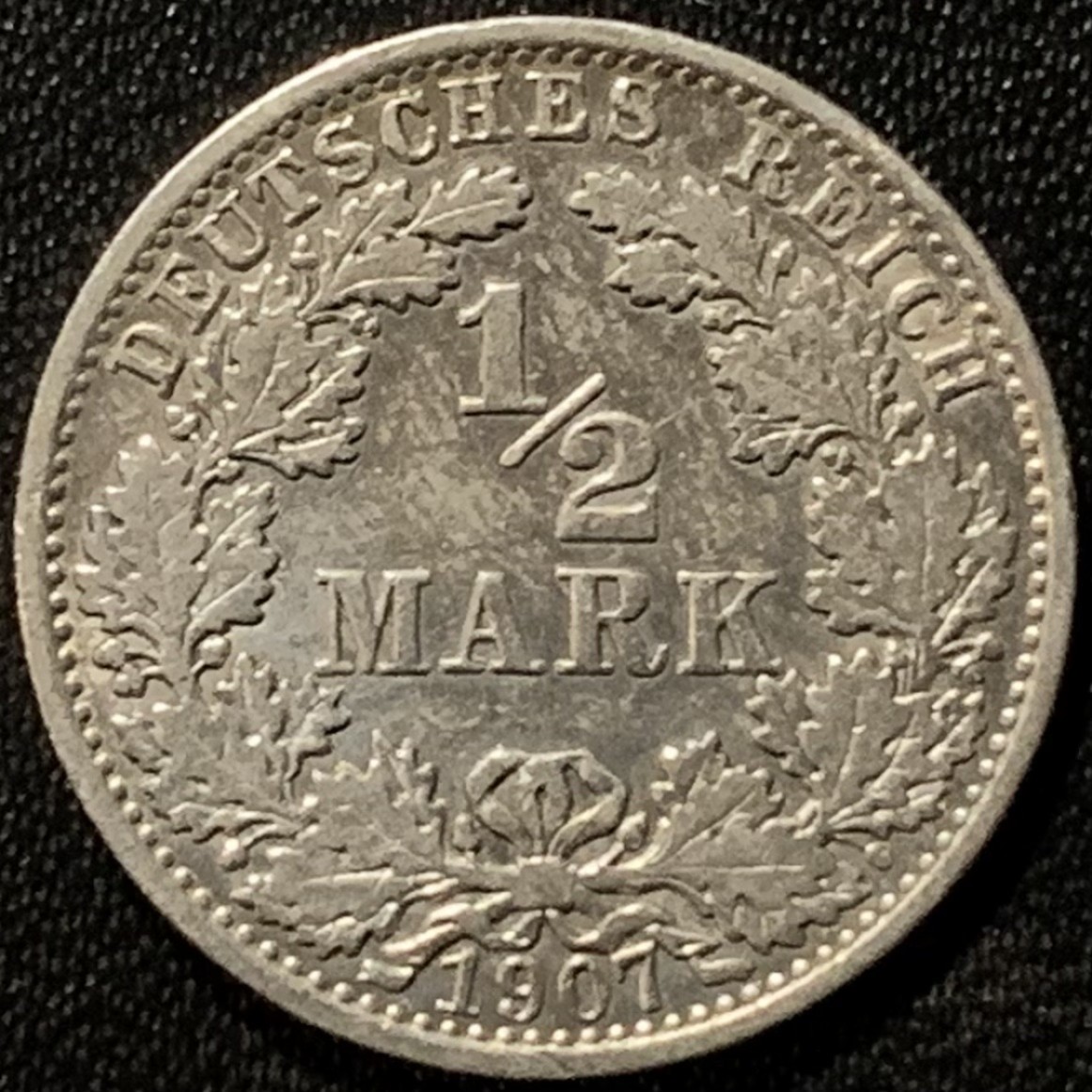 紫瑗钱币——第281期拍卖 德国 1907年 A版 第二帝国 1/2马克 银币 2.77克 0.9银