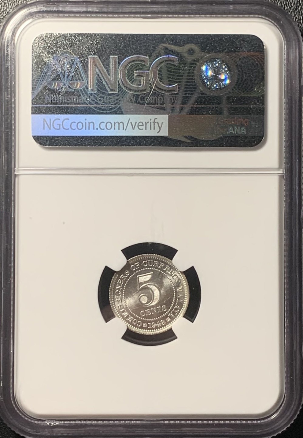 紫瑗钱币——第265期拍卖 马来亚 1943年 乔治六世 5分 银币 NGC MS64