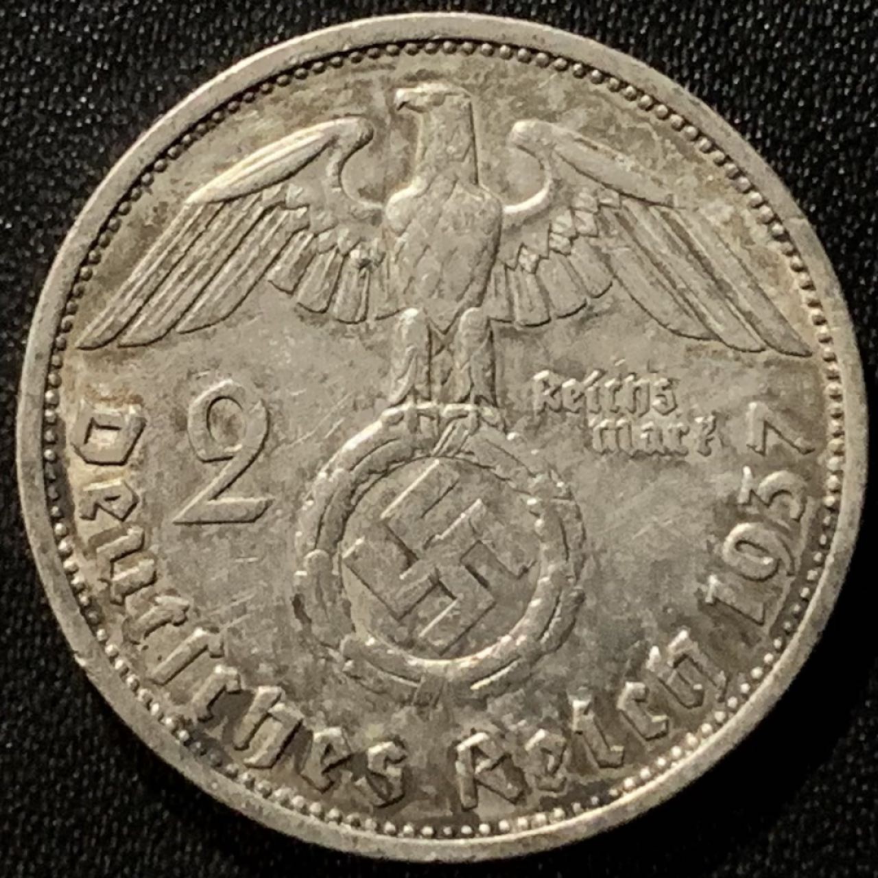 紫瑗钱币——第265期拍卖 德国 1937年 F版 兴登堡 字符 2马克 8克 0.625银