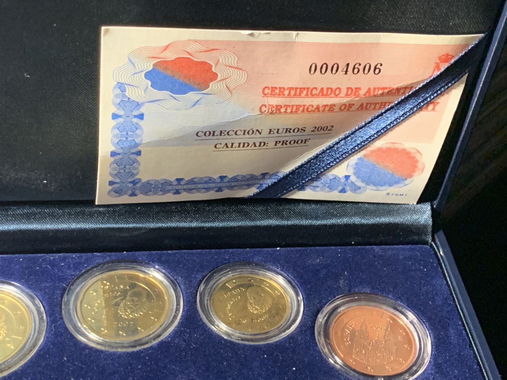 紫瑗钱币——第265期拍卖 西班牙 2002年 流通欧元 9枚 精制套 带大银币 原盒证书