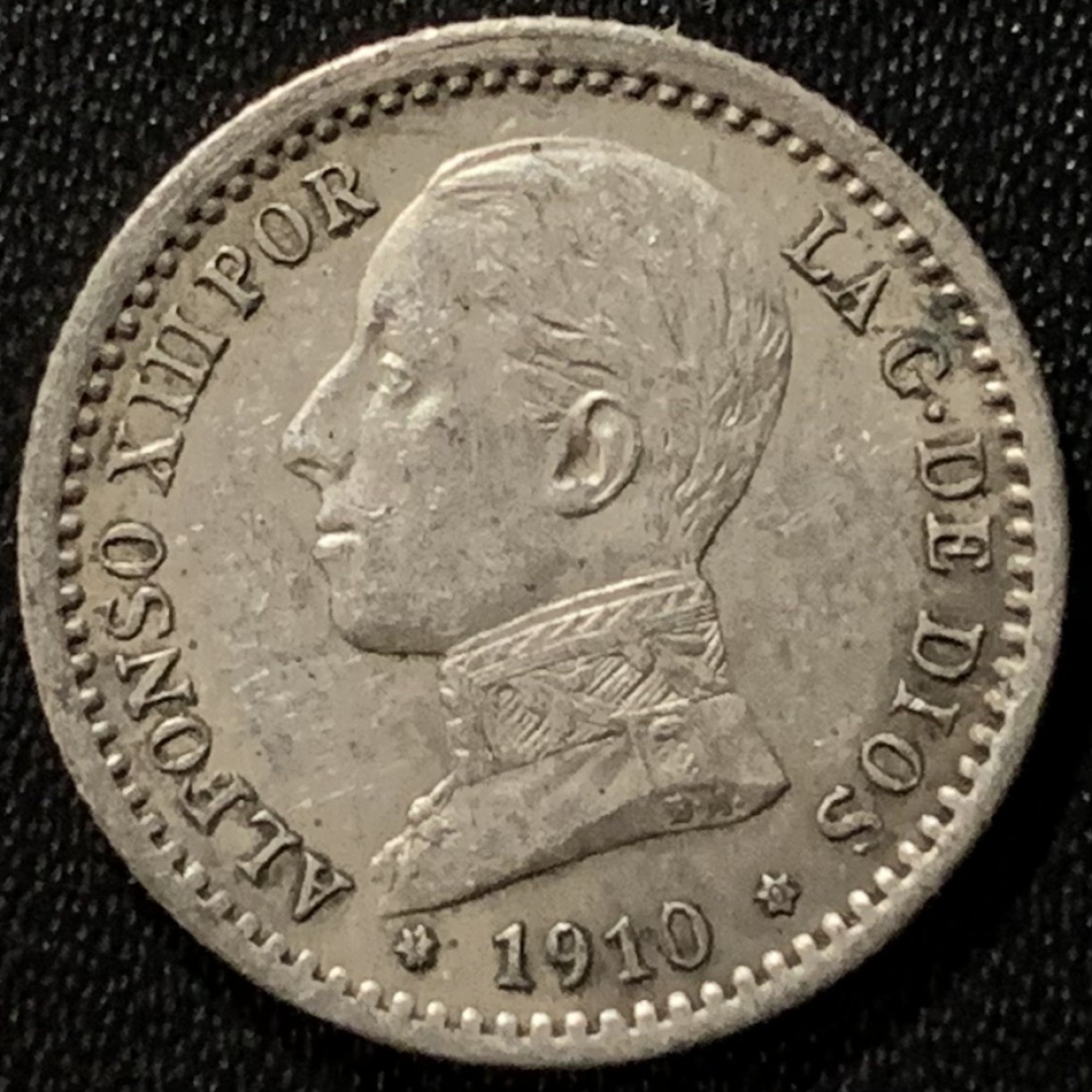 紫瑗钱币——第265期拍卖 西班牙 1910年 阿方索十三世 少年头 50分 2.5克 0.835银