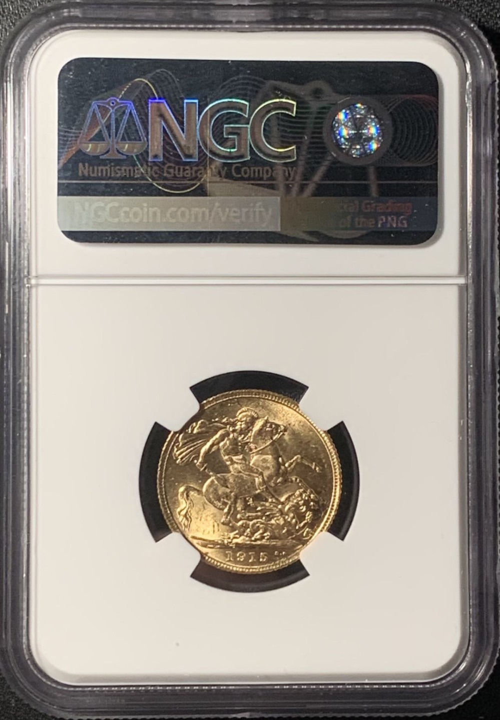 紫瑗钱币——第265期拍卖 英国 1915年 乔治五世 1索维林(磅) 金币 NGC MS61