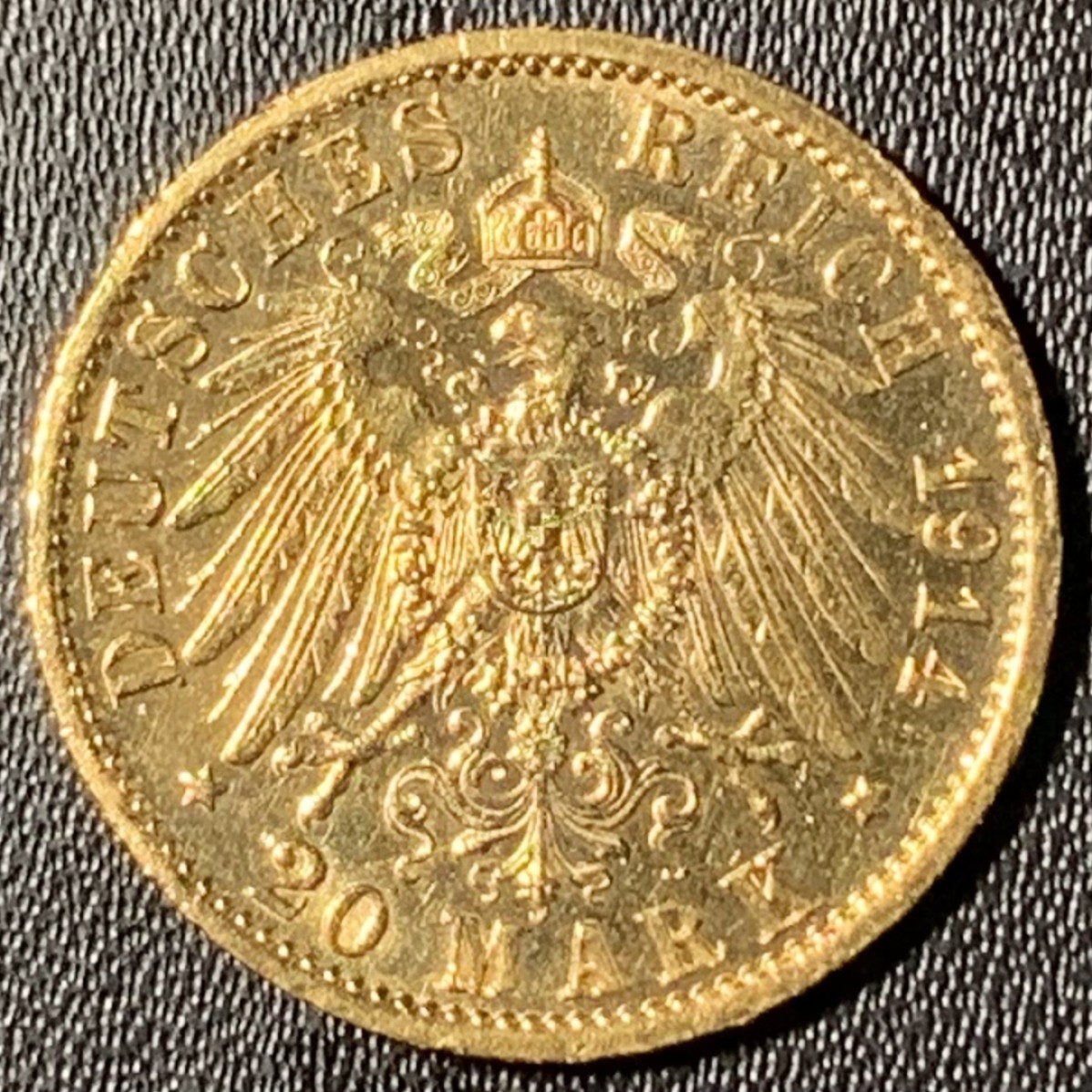 紫瑗钱币——第265期拍卖 德国 普鲁士 1914年 威廉二世 军装 20马克 7.965克 0.9金 CLEAN