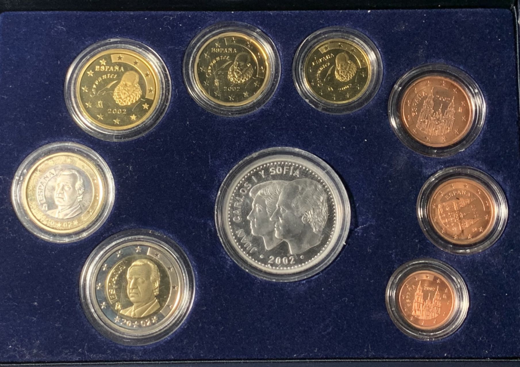 紫瑗钱币——第265期拍卖 西班牙 2002年 流通欧元 9枚 精制套 带大银币 原盒证书