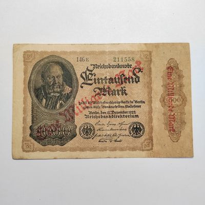 王之爱好～外国纸币 - 1922年，1000马克加盖一千万马克，德国纸币