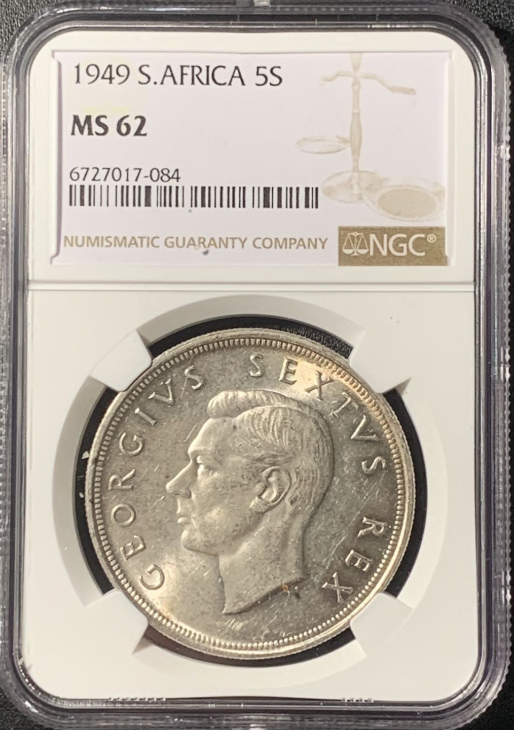 紫瑗钱币——第265期拍卖 南非 1949年 乔治六世 羚羊 5先令 银币 NGC MS62