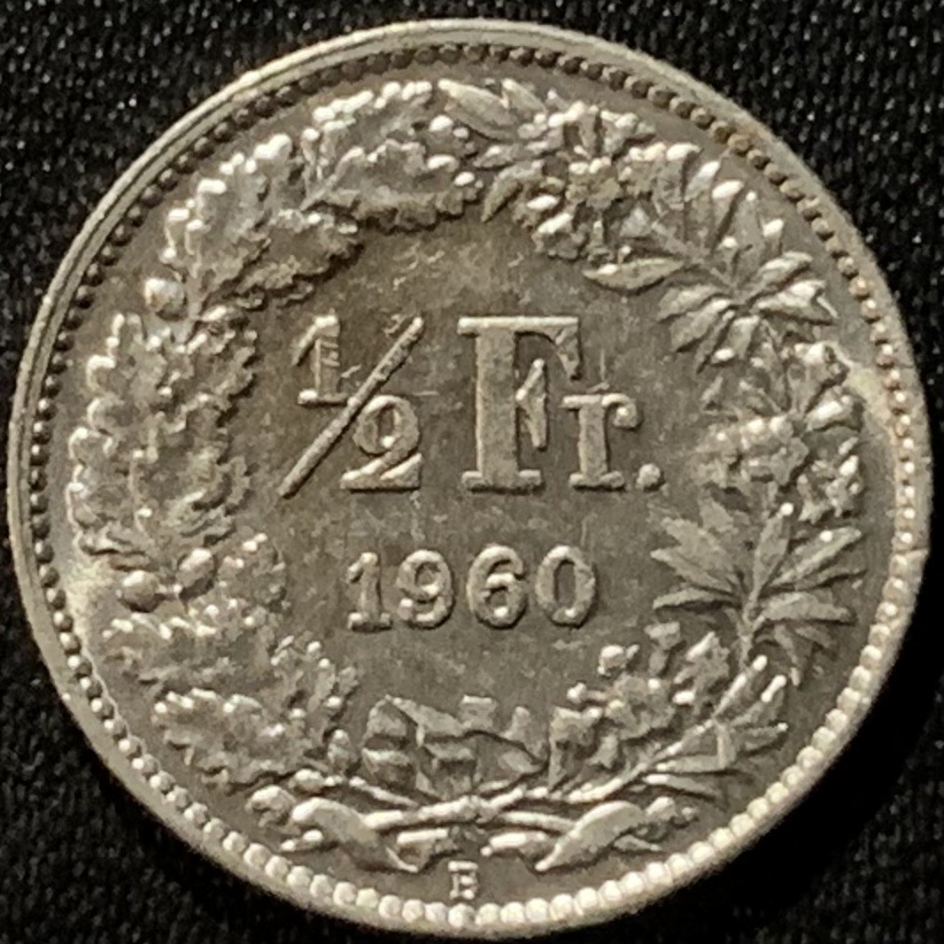 紫瑗钱币——第281期拍卖 瑞士 1960年 赫尔维蒂亚 1/2法郎 2.5克 0.835银 UNC