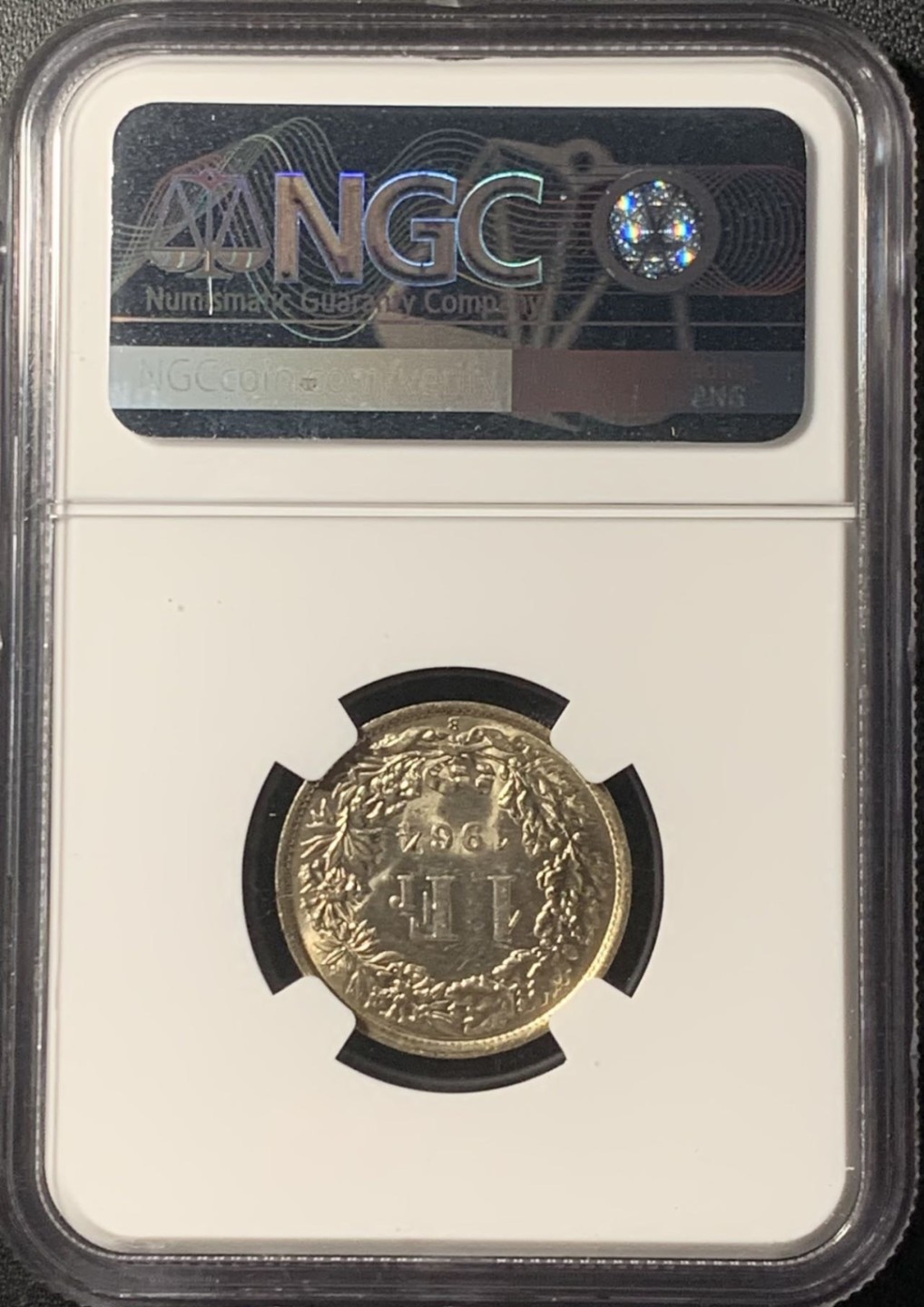 紫瑗钱币——第265期拍卖 瑞士 1964年 赫尔维蒂亚 1法郎 银币 NGC MS62