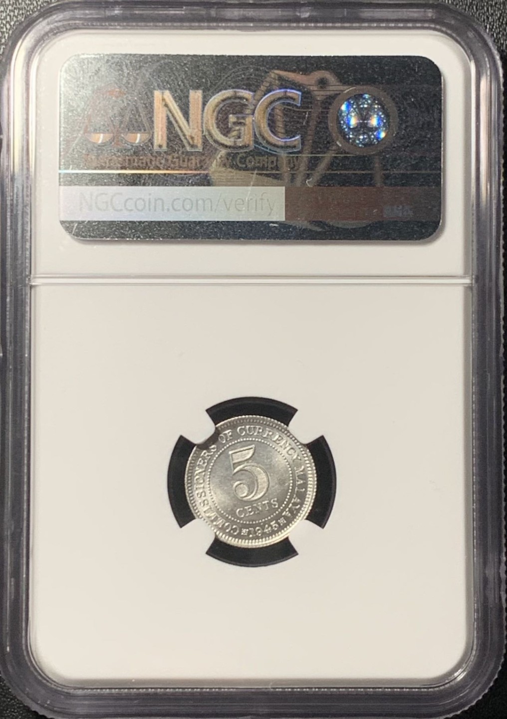 紫瑗钱币——第265期拍卖 马来亚 1945年 乔治六世 5分 银币 NGC MS64