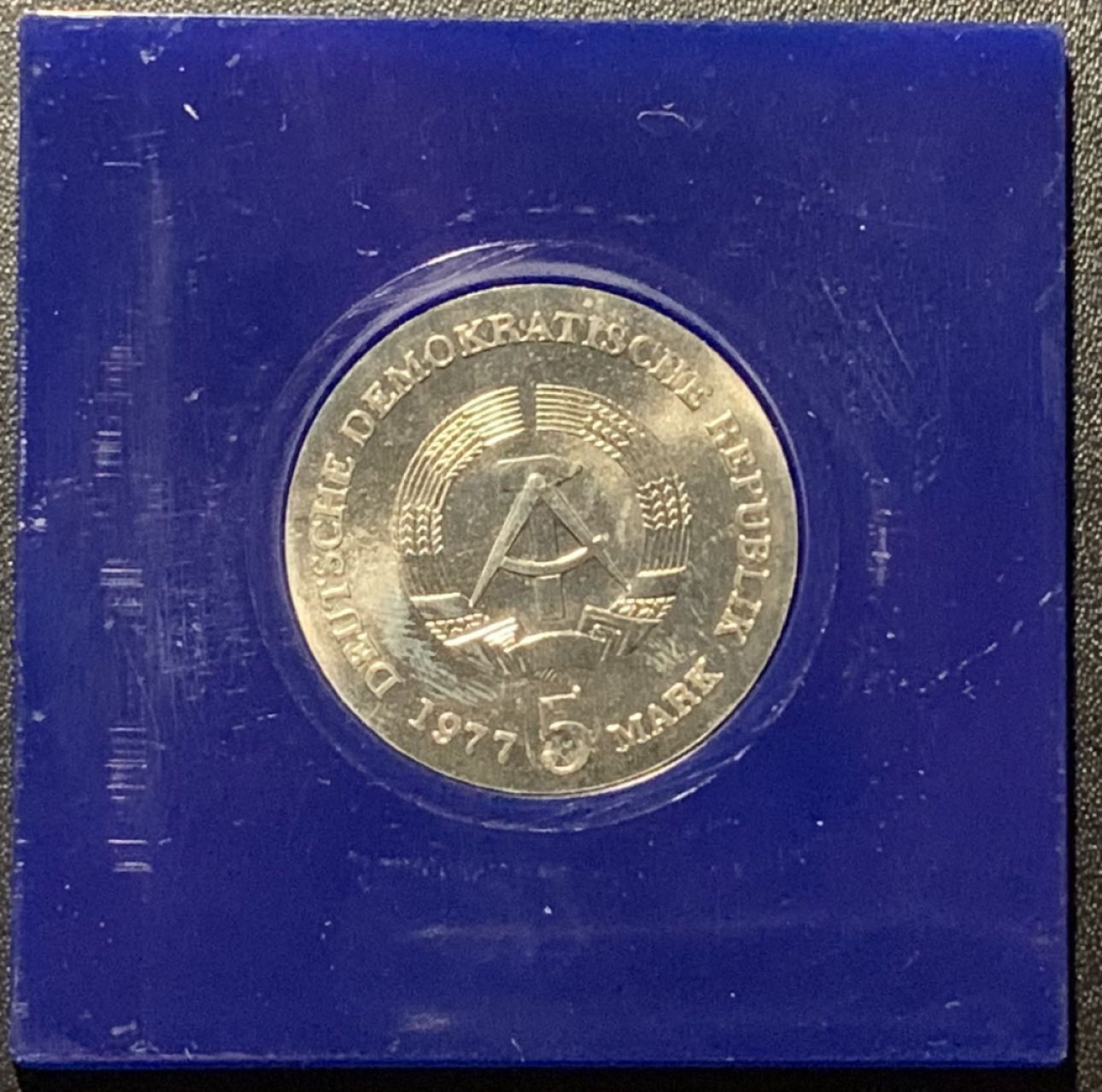 紫瑗钱币——第265期拍卖 民主德国 1977年 弗里德里希·路德维希·杨 逝世125周年 5马克 纪念币 原盒