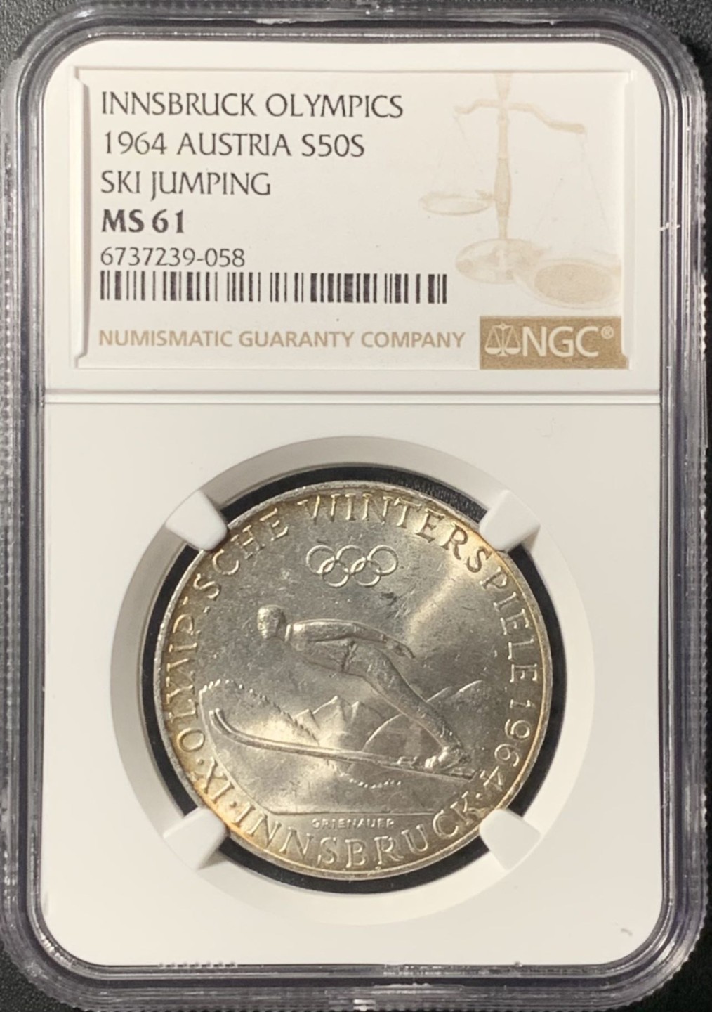 紫瑗钱币——第265期拍卖 奥地利 1964年 因斯布鲁克冬奥会 50先令 银币 NGC MS61