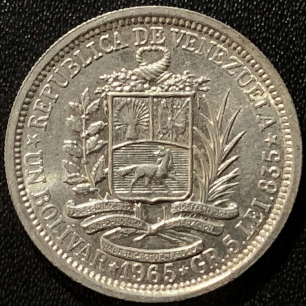 紫瑗钱币——第281期拍卖 委内瑞拉 1965年 1玻利瓦尔 5克 0.835银 UNC