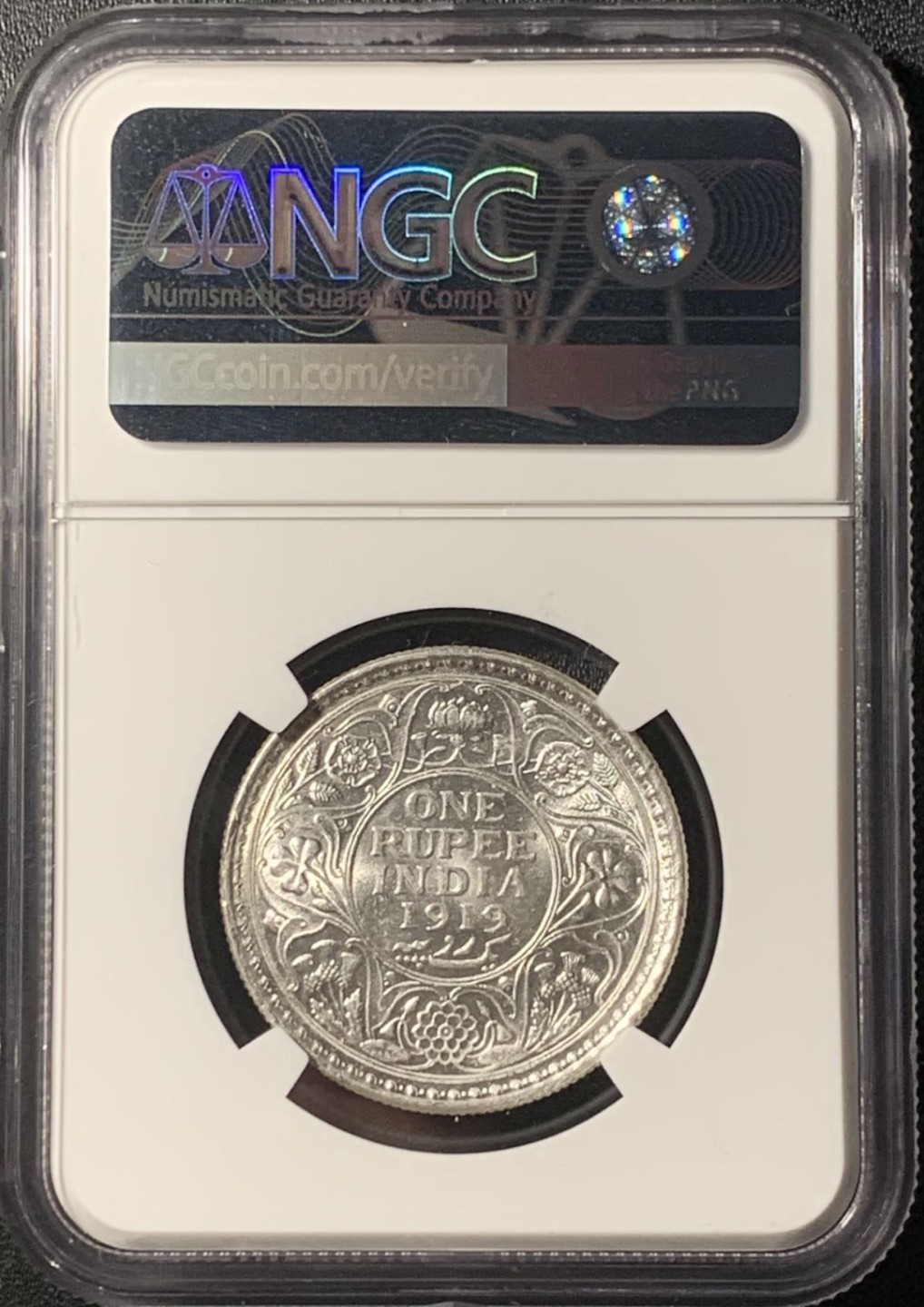 紫瑗钱币——第265期拍卖 英属印度 1919年 C版 乔治五世 1卢比 银币 NGC MS61