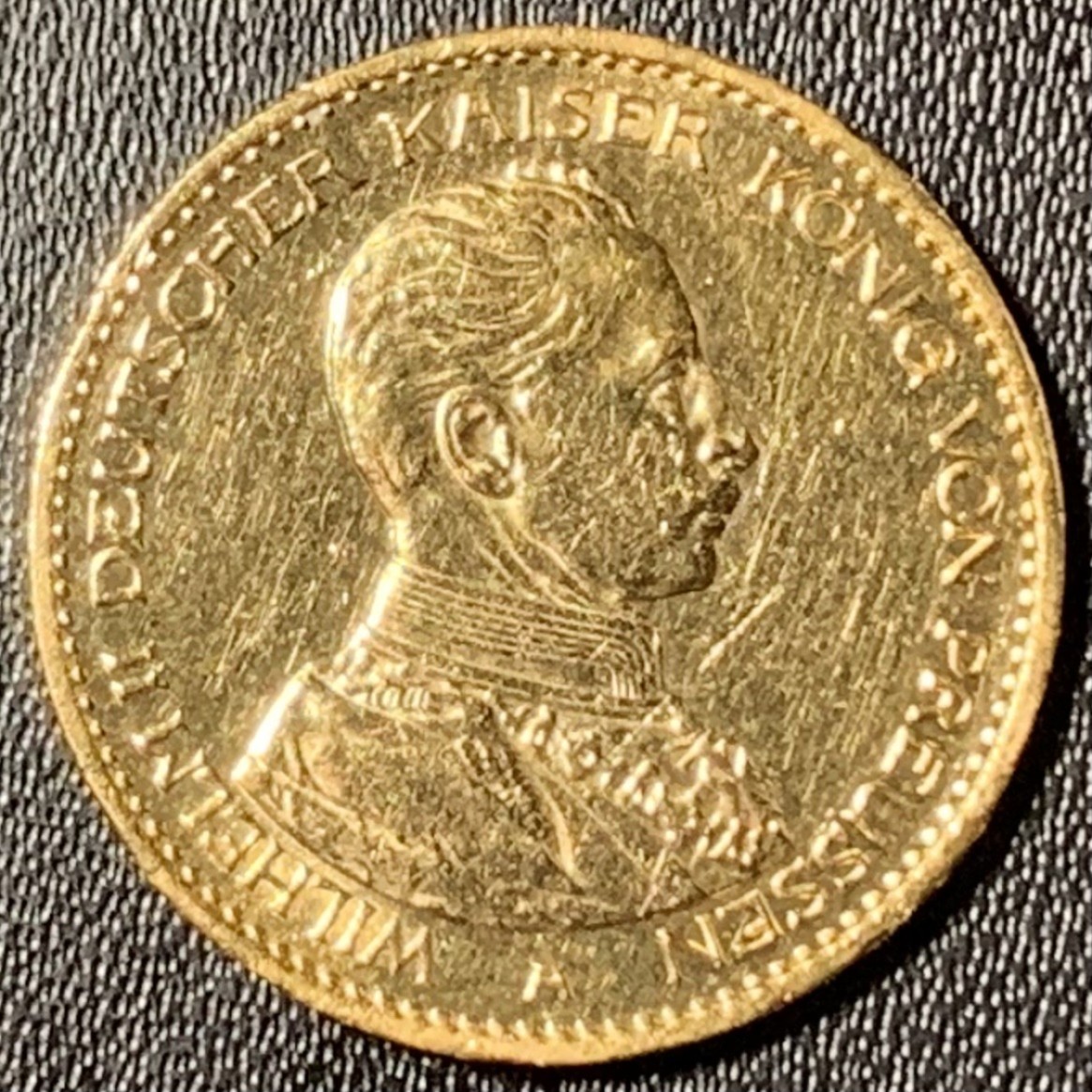 紫瑗钱币——第265期拍卖 德国 普鲁士 1914年 威廉二世 军装 20马克 7.965克 0.9金 CLEAN