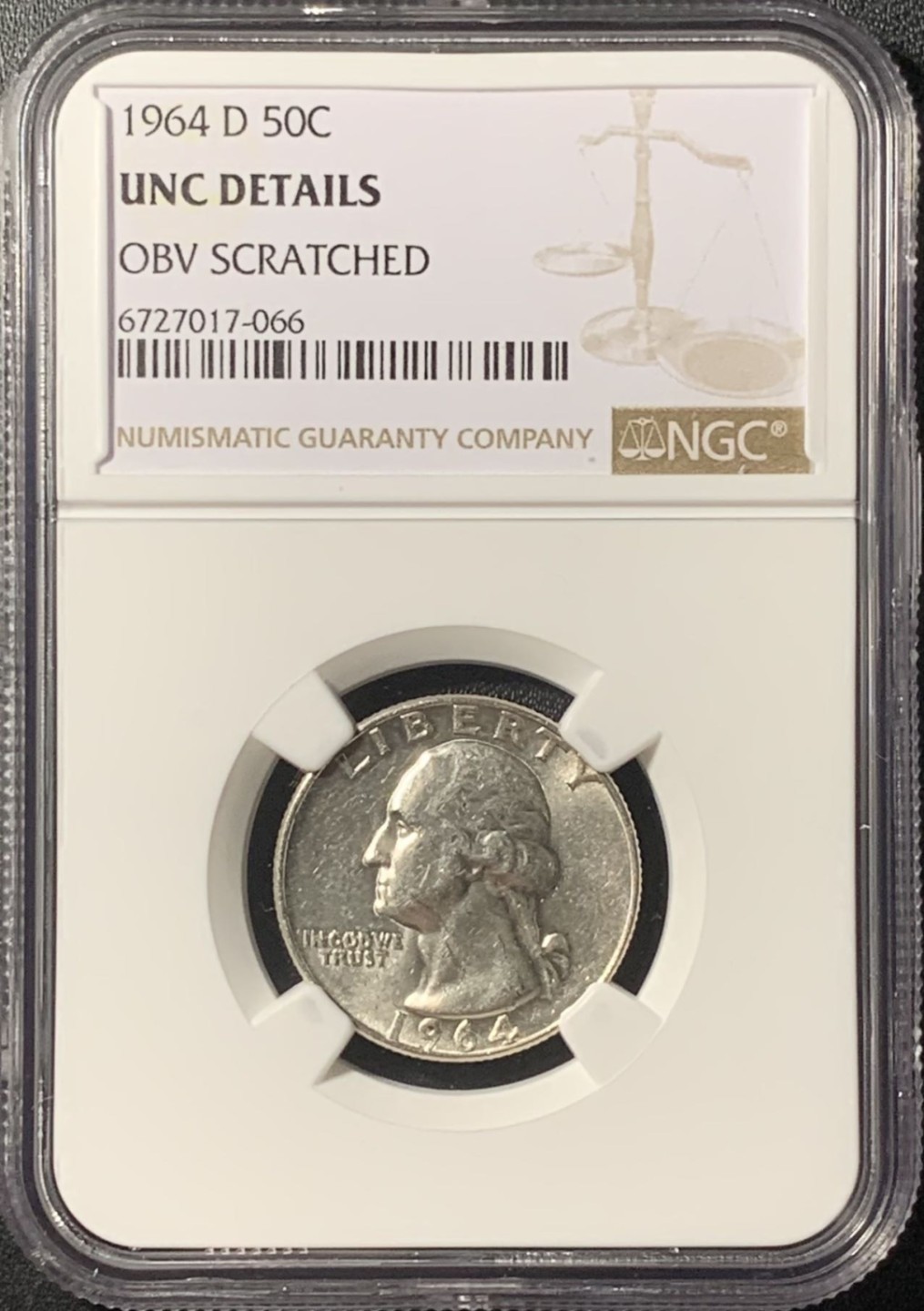 紫瑗钱币——第265期拍卖 美国 1964年 华盛顿 25美分 银币 NGC UNC Detail