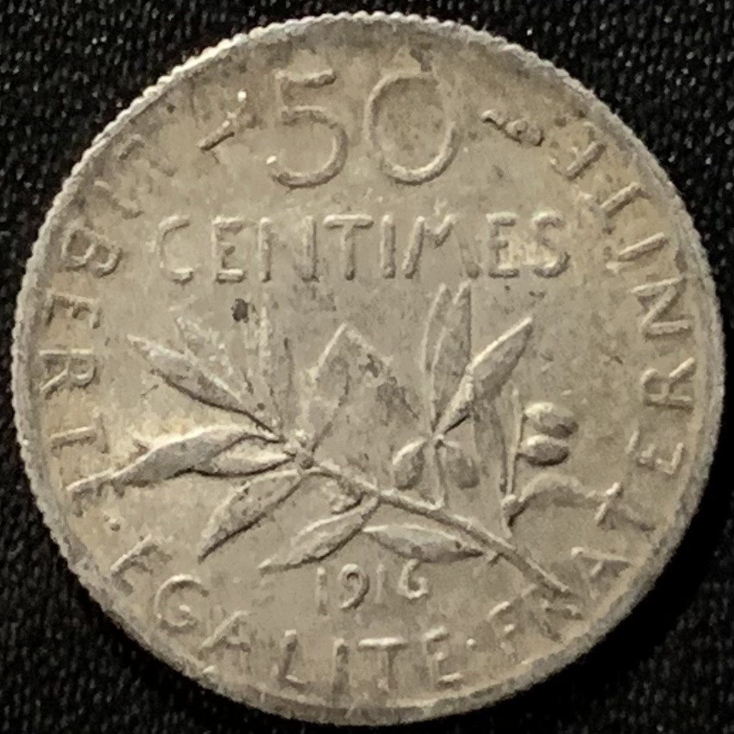 紫瑗钱币——第281期拍卖 法国 1916年 播种女神 50分 2.5克 0.835银