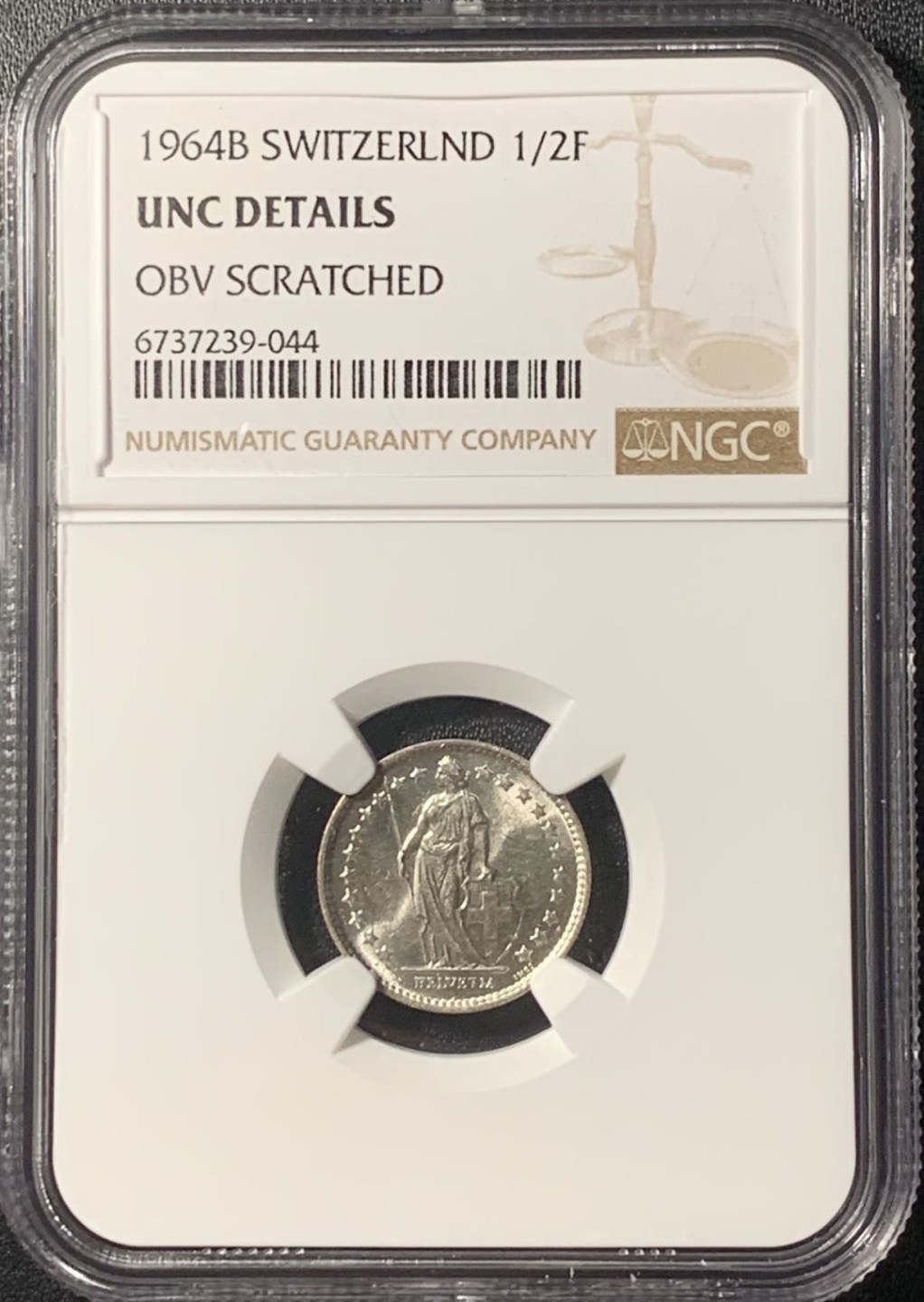 紫瑗钱币——第265期拍卖 瑞士 1964年 赫尔维蒂亚 1/2法郎 银币 NGC UNC Detail