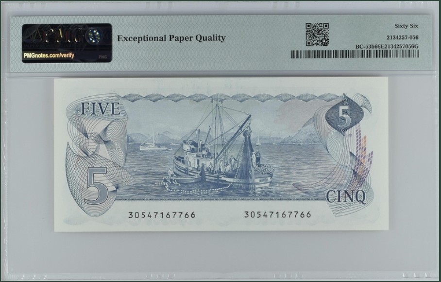 收藏联盟Quantum Auction 第256期拍卖  加拿大1979年5元 PMG66 
