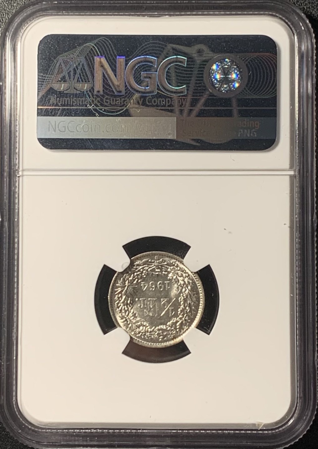 紫瑗钱币——第265期拍卖 瑞士 1964年 赫尔维蒂亚 1/2法郎 银币 NGC UNC Detail