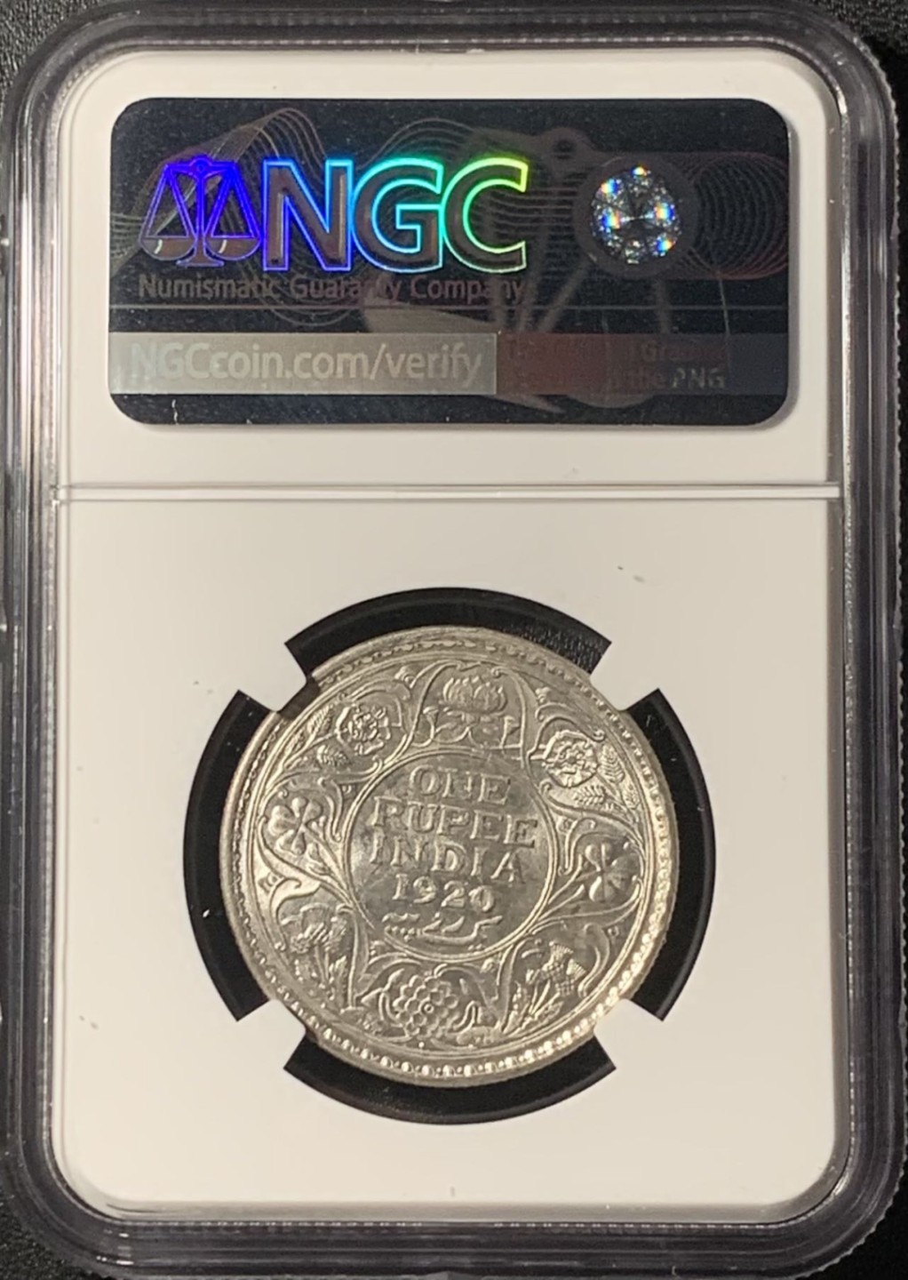 紫瑗钱币——第265期拍卖 英属印度 1920年 B版 乔治五世 1卢比 银币 NGC MS62